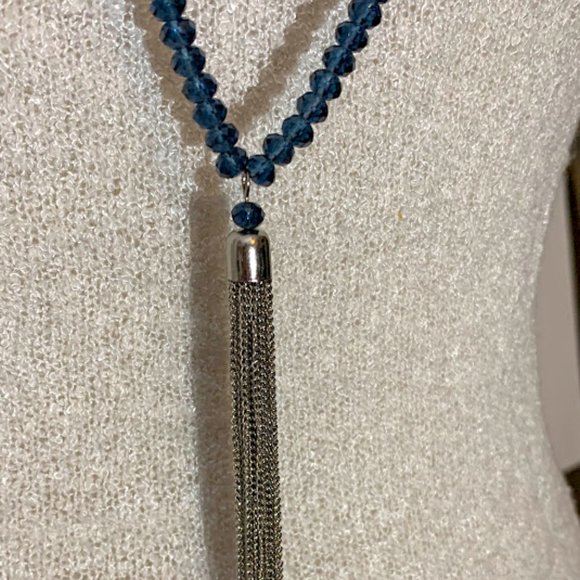 LaviguerDesigns Blue Swarovski Crystals Tassel Pendant Necklace - Picture 3 of 4